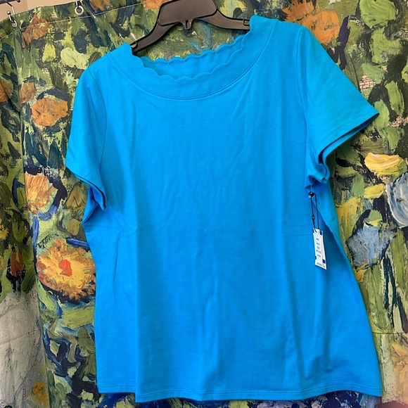 Anne Klein scalloped scoop neck Tee, XL.NWT - Picture 1 of 11
